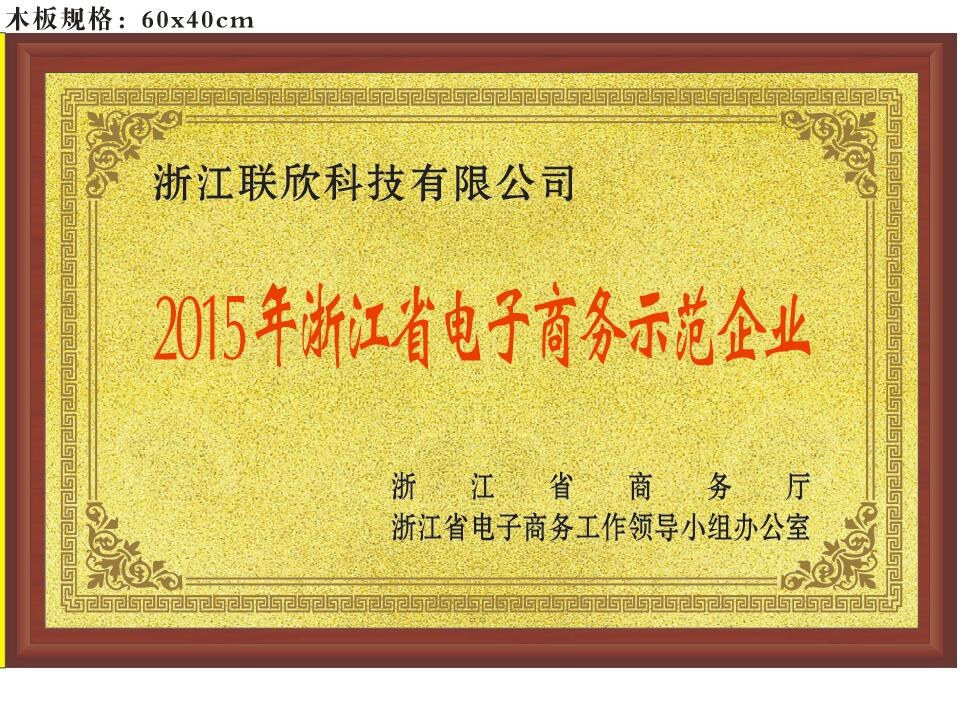 浙江联欣科技有限公司2015年浙江省电子商务示范企业牌匾